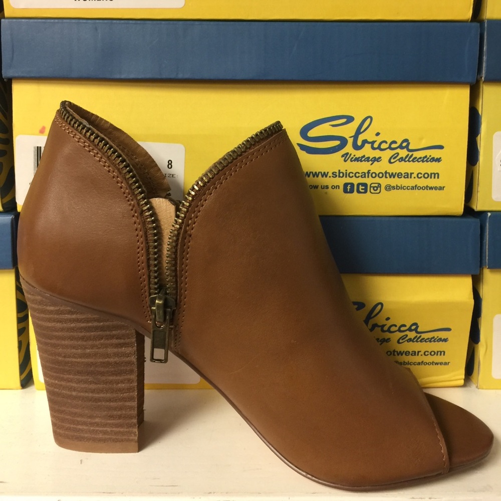 Sbicca cognac Peacenik style Booties peep toe LAST FINAL PRICE SALE